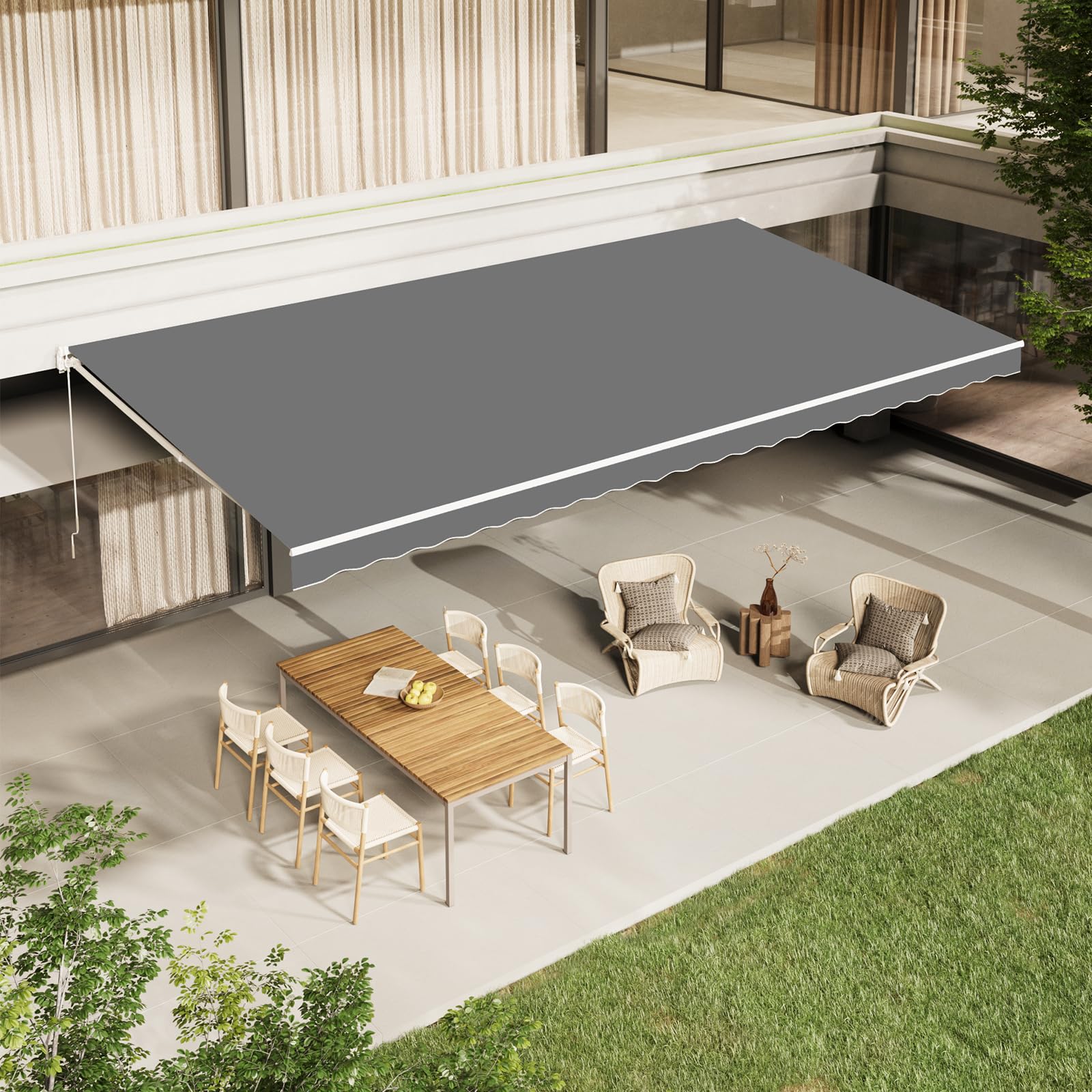 AECOJOY 13'×10' Patio Awning Retractable Awning Sun Shade Awning Cover Outdoor Patio Canopy Sunsetter Deck Awnings with Manual Crank Handle, Beige