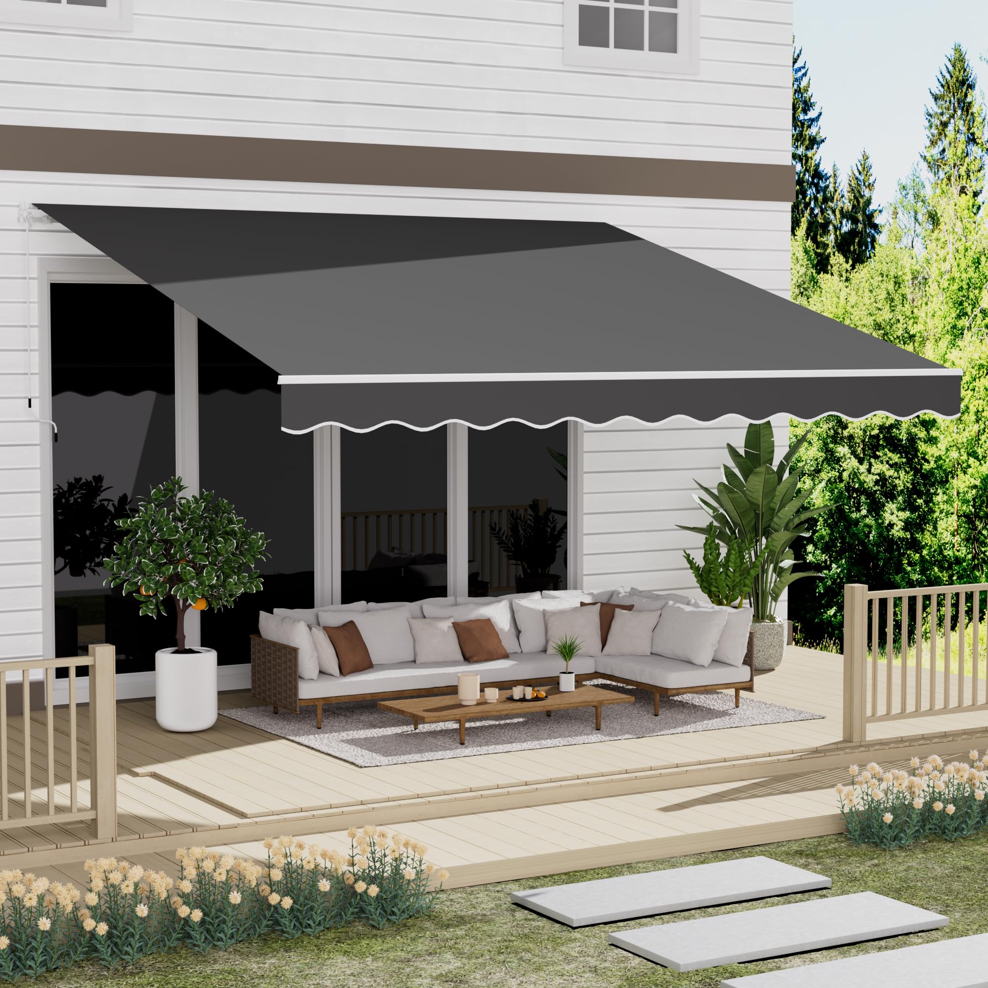 13' x 10' Awning for Patio, Sunsetter Retractable Awning Waterproof Cover Outdoor Patio Canopy, Sun Shade with Manual Crank Handle, Porch Shades for Outdoor, House, Deck, Gray