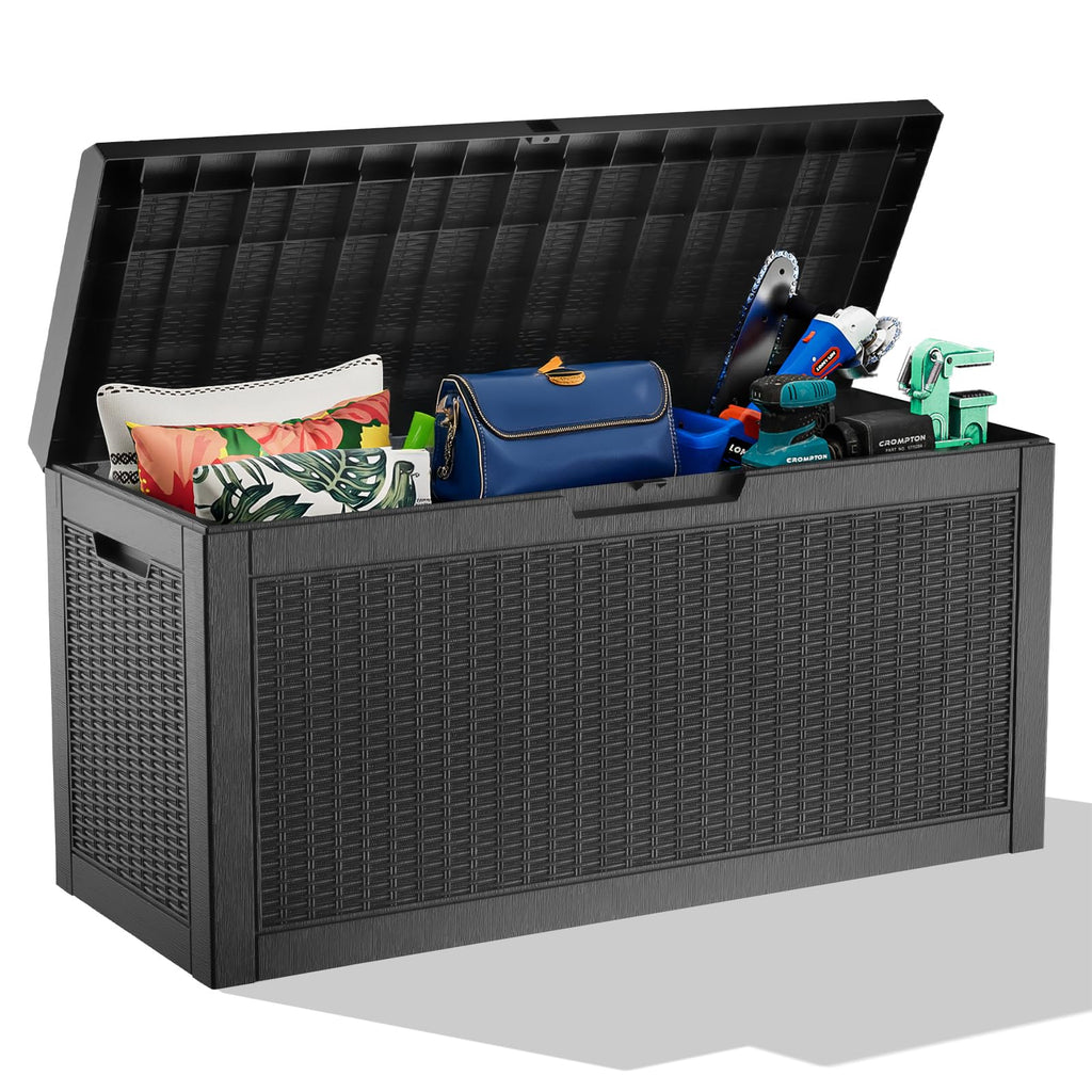 EasyUp 35 Gallon Outdoor Storage Box, Outdoor Deck Boxes for Garden Tools Equipment,Cushions and Patio Storage,Lockable and Resin,Easy to Install(Black)