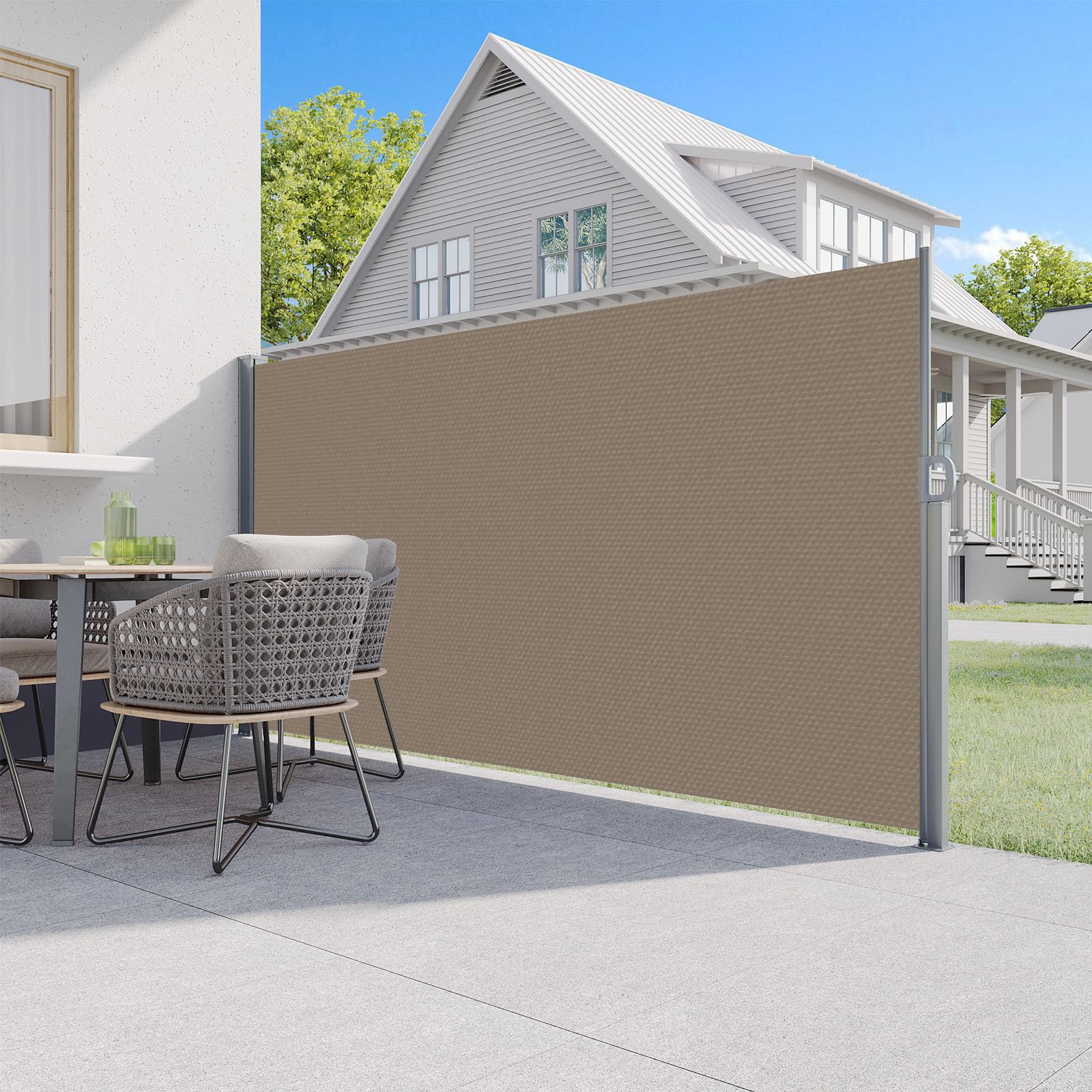 KANAGAWA 71'' x 138'' Retractable Side Awning - Folding Privacy Screen | Waterproof & UV-Resistant Outdoor Shade Divider for Patio, Garden, Balcony & Commercial Use(Light Grey)