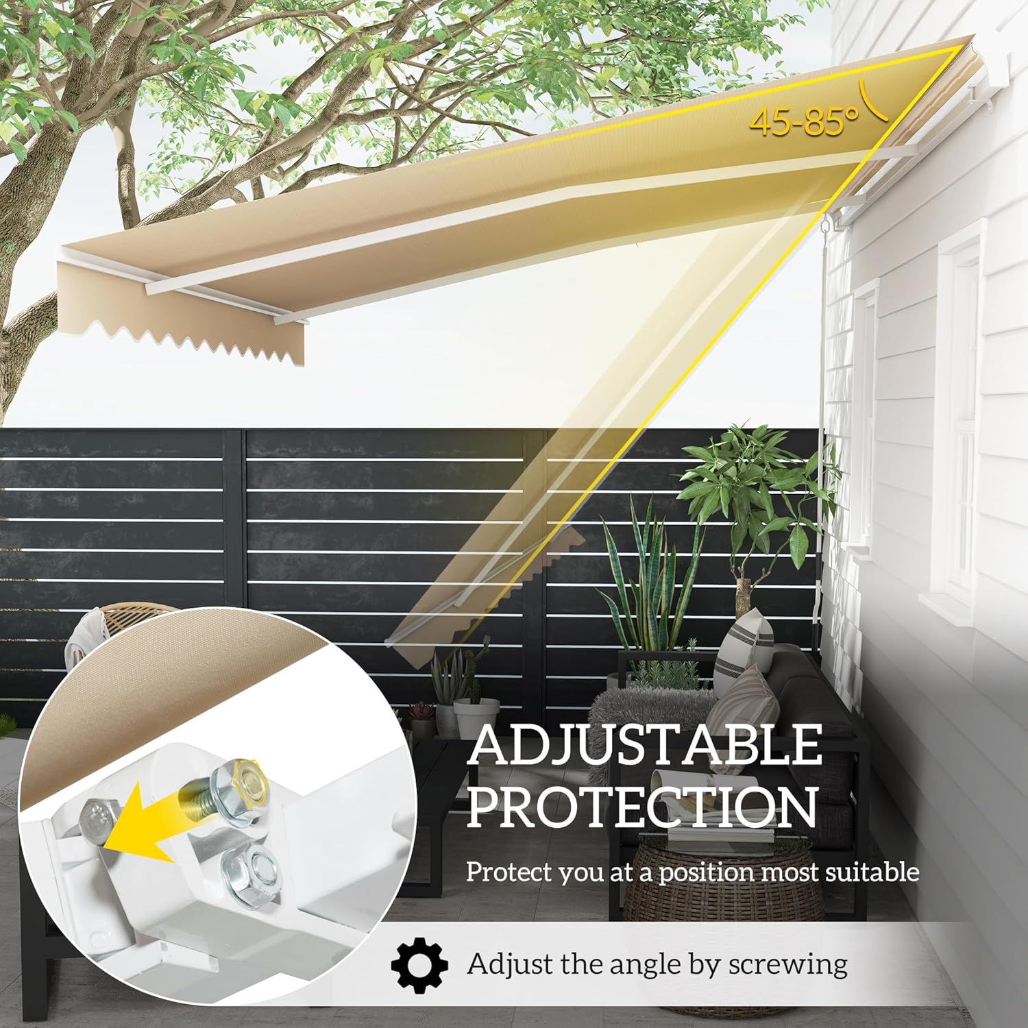 Outsunny 13' x 8' Retractable Awning, Patio Awnings, Sunshade Shelter w/Manual Crank Handle, UV & Water-Resistant Fabric and Aluminum Frame for Deck, Balcony, Yard, Beige