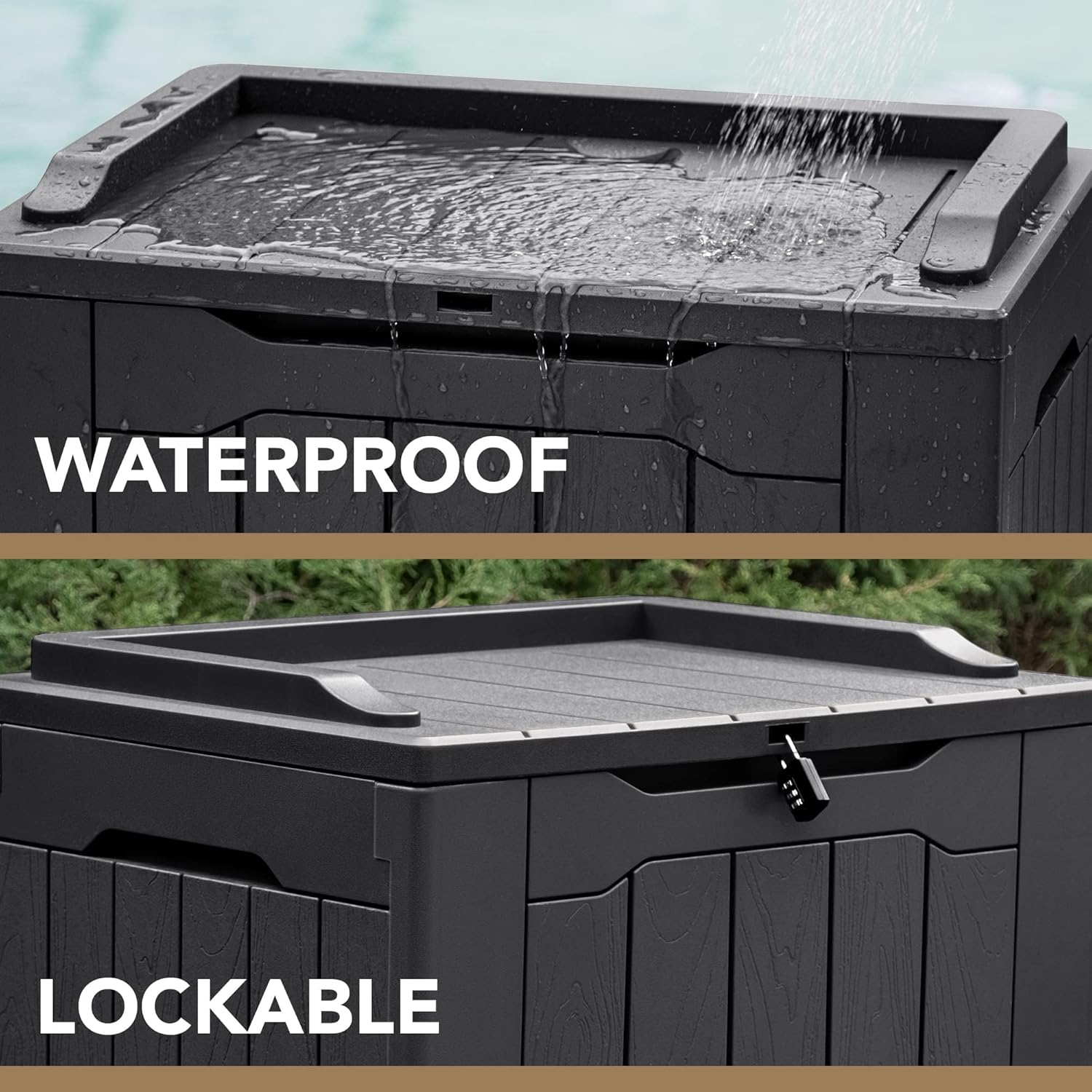 Devoko 30 Gallon Resin Deck Box Waterproof Outdoor Storage Box for Patio Furniture Pool Accessories Indoor Storage for Cushion Garden Tools (30 Gallon, Black)