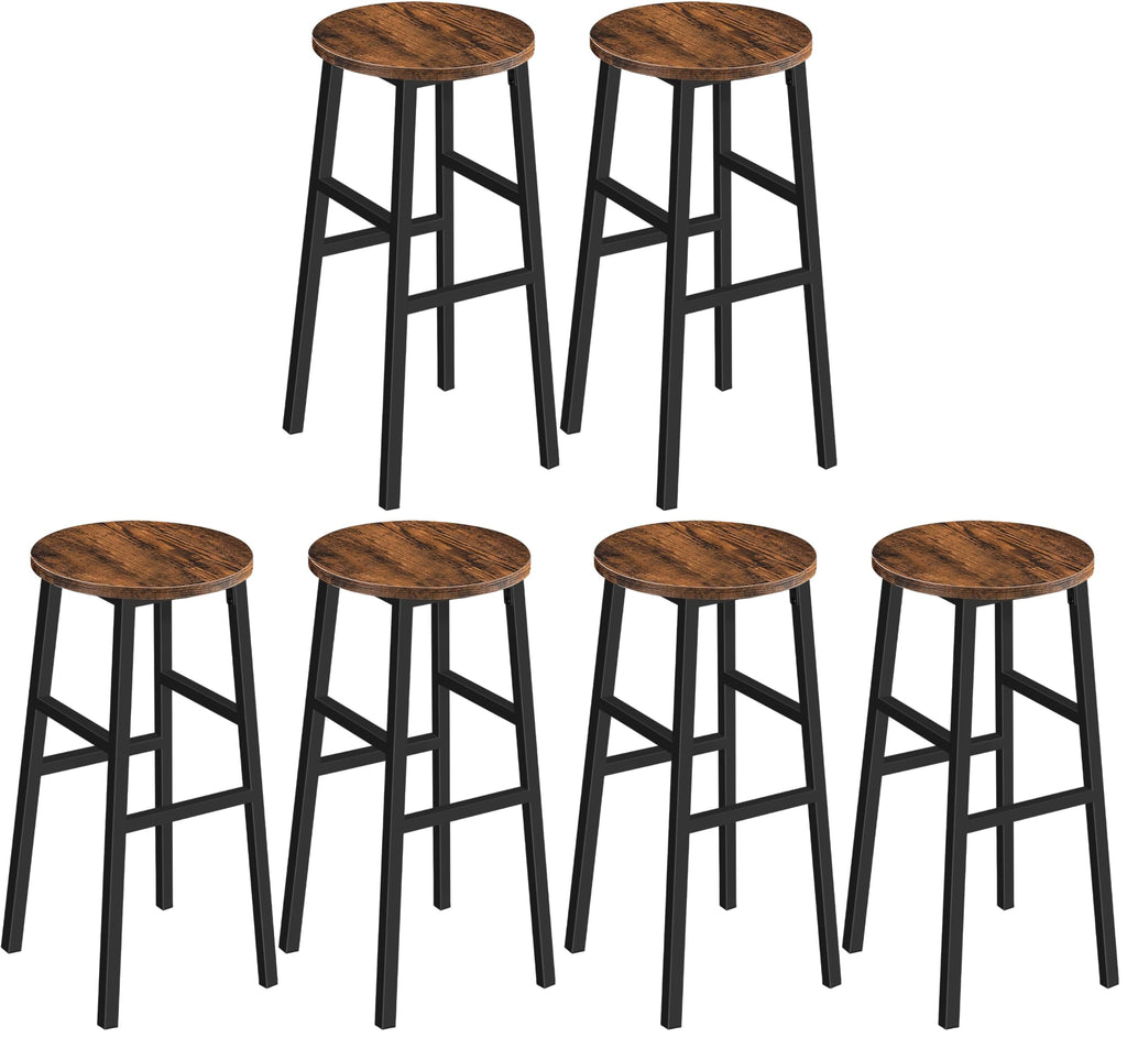 MAHANCRIS Bar Stools, Set of 2 Round Bar Chairs with Footrest, 24.4 Inch Kitchen Breakfast Bar Stools, Industrial Bar Stools, Easy Assembly, for Dining Room, Kitchen, Rustic Brown BAHR0201Z