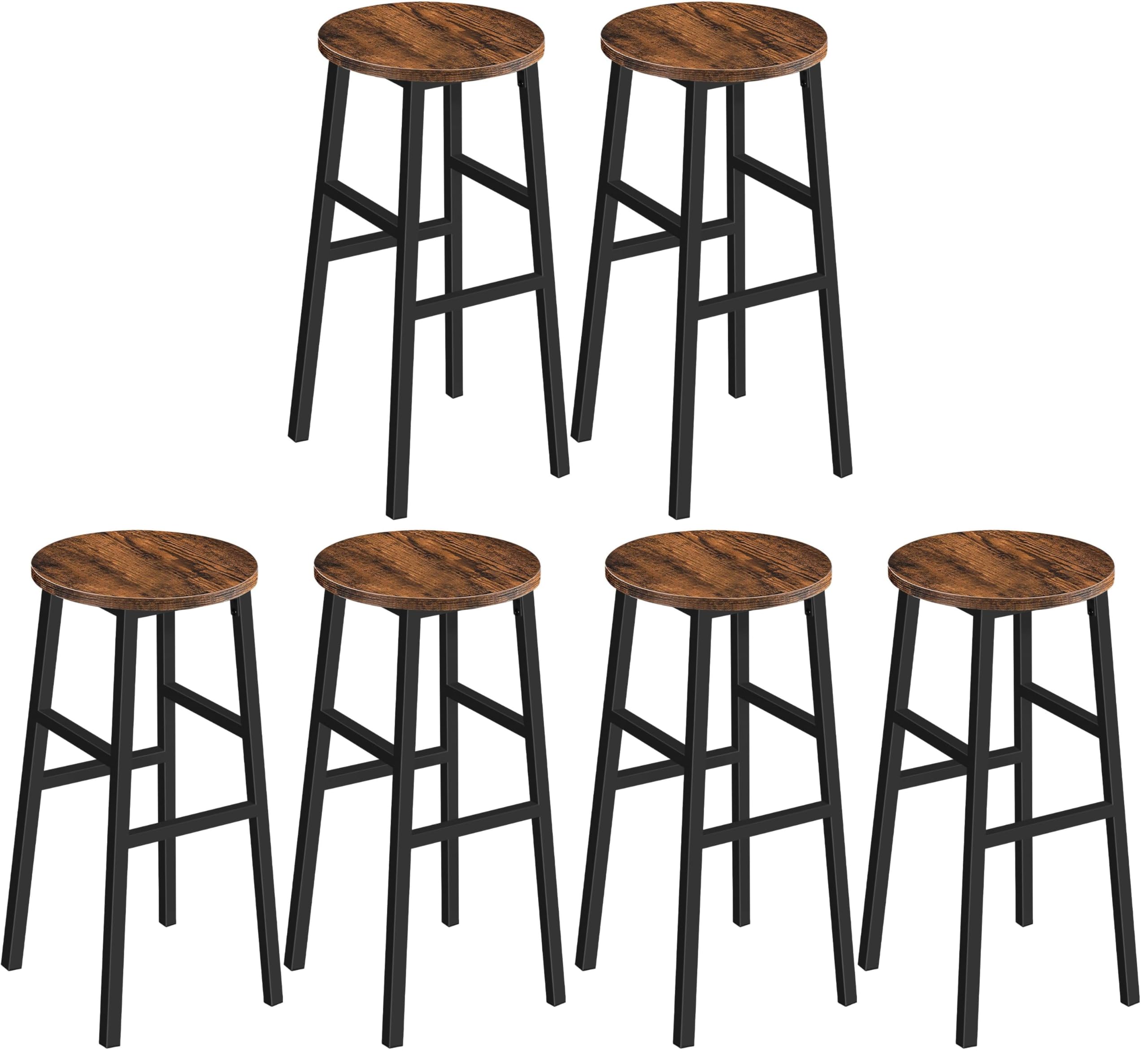 MAHANCRIS Bar Stools, Set of 2 Round Bar Chairs with Footrest, 24.4 Inch Kitchen Breakfast Bar Stools, Industrial Bar Stools, Easy Assembly, for Dining Room, Kitchen, Rustic Brown BAHR0201Z