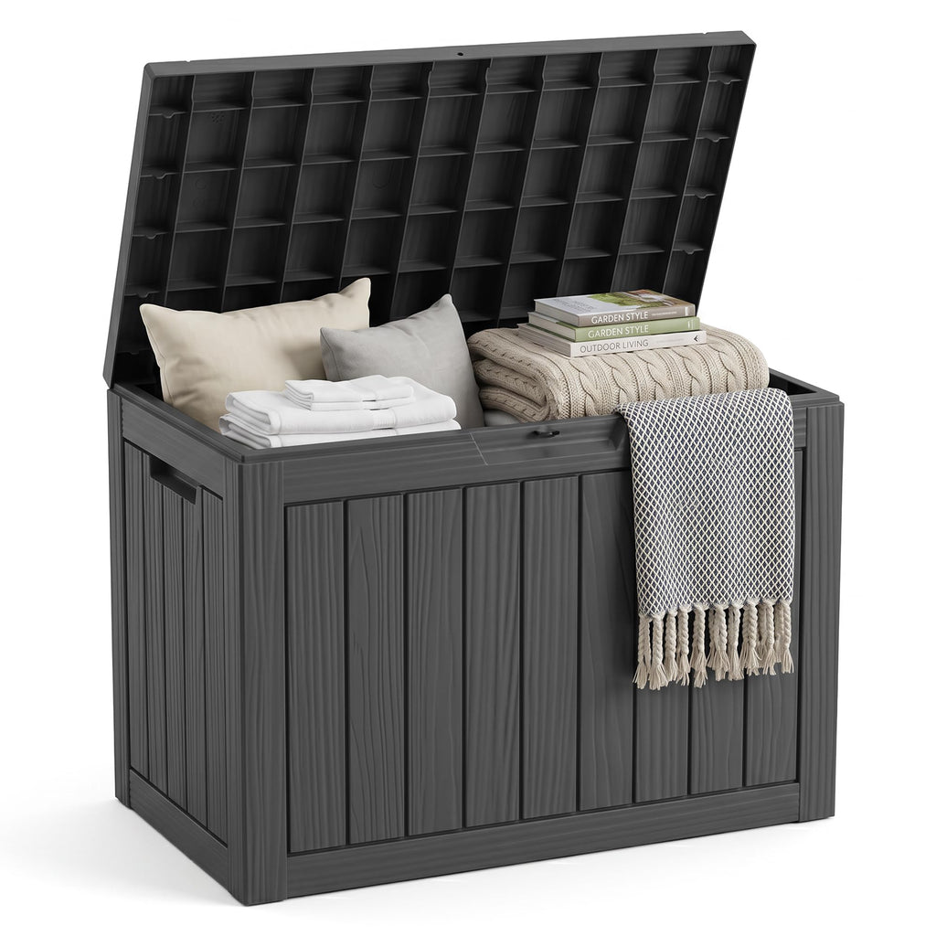 EasyUp 35 Gallon Outdoor Storage Box, Outdoor Deck Boxes for Garden Tools Equipment,Cushions and Patio Storage,Lockable and Resin,Easy to Install(Black)
