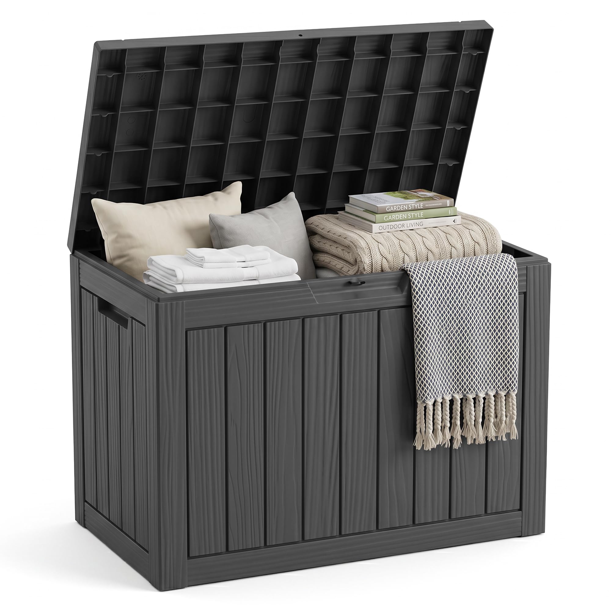 EasyUp 35 Gallon Outdoor Storage Box, Outdoor Deck Boxes for Garden Tools Equipment,Cushions and Patio Storage,Lockable and Resin,Easy to Install(Black)
