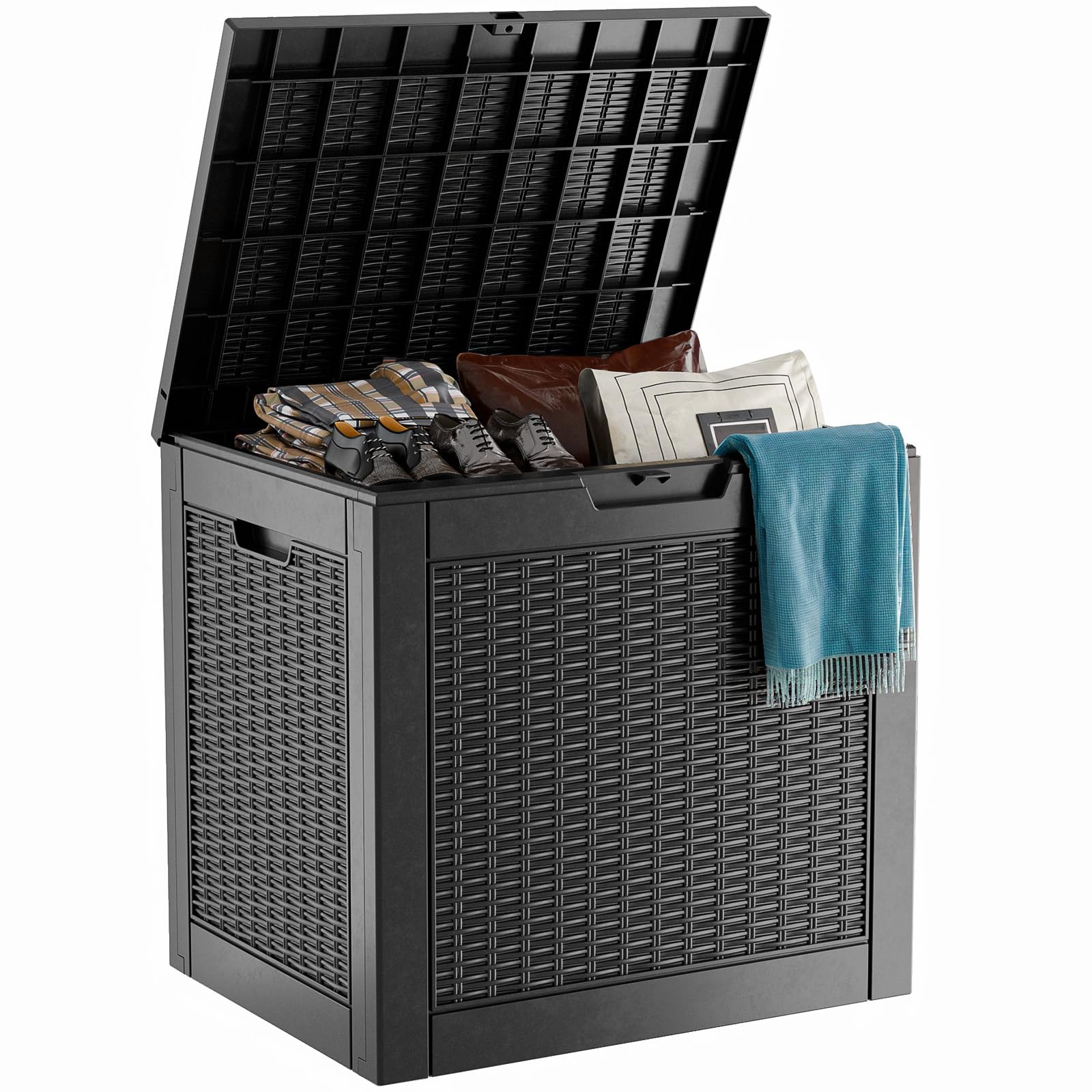 30 Gallon Outdoor Deck Box, Lockable Waterproof Outdoor Storage Boxes For Garden Tools,Indoor Cushions,Accessories Outside Storage Resin Weatherproof Container(Black)