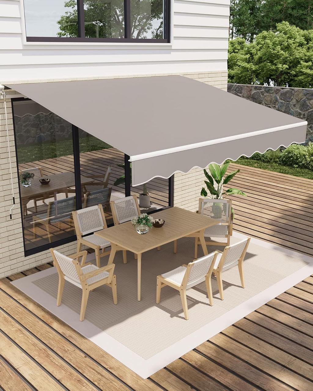 GarveeLife 13'x10' Retractable Awning, Waterproof Patio Awning, Sun Shade Awning with Manual Crank Handle, Aluminum Frame, 280 g/㎡ Polyester Fabric, for Deck, Porch, Balcony, Grey