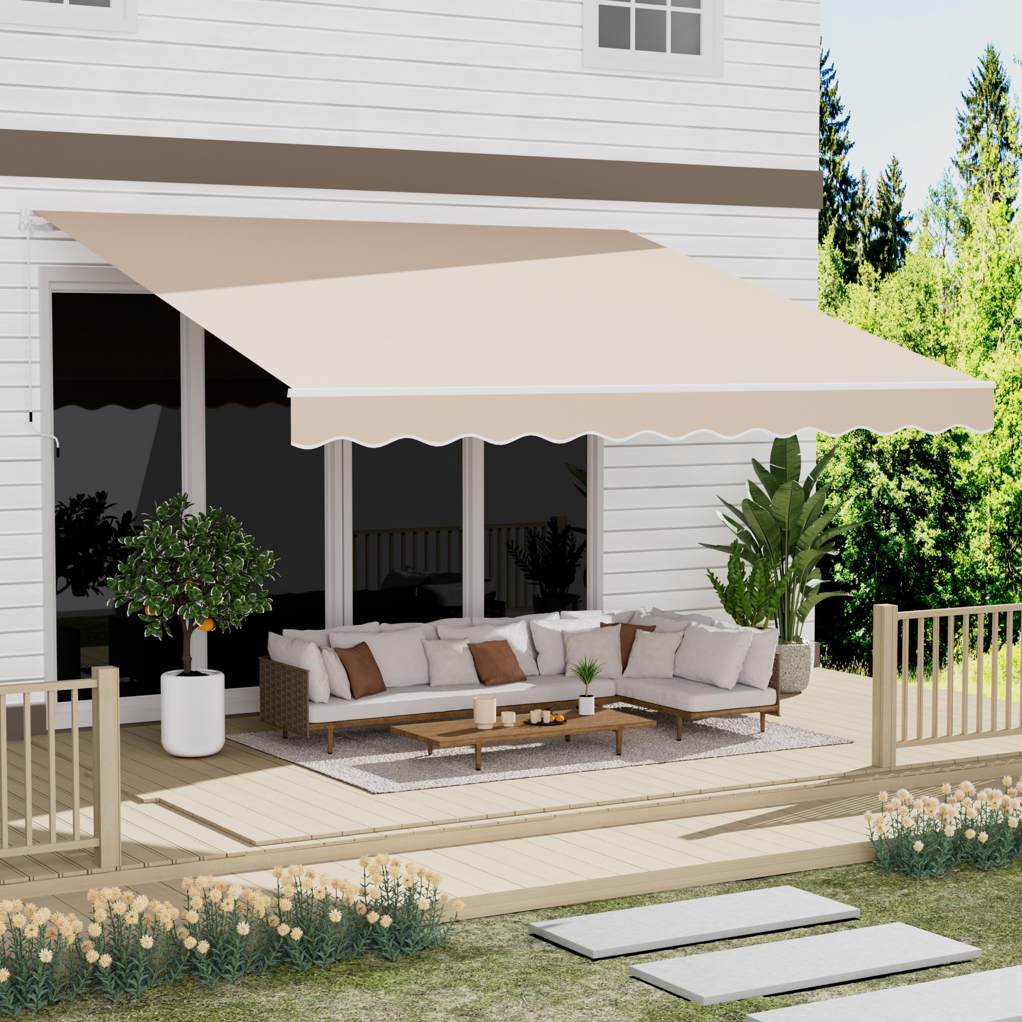 13' x 10' Awning for Patio, Sunsetter Retractable Awning Waterproof Cover Outdoor Patio Canopy, Sun Shade with Manual Crank Handle, Porch Shades for Outdoor, House, Deck, Gray