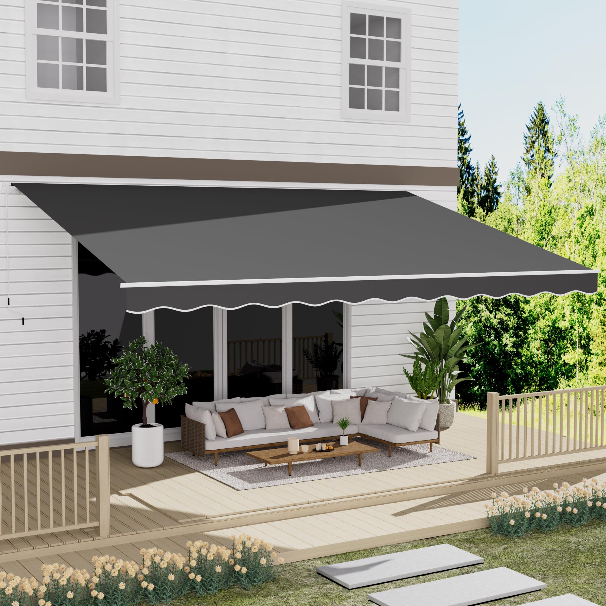 13' x 10' Awning for Patio, Sunsetter Retractable Awning Waterproof Cover Outdoor Patio Canopy, Sun Shade with Manual Crank Handle, Porch Shades for Outdoor, House, Deck, Gray