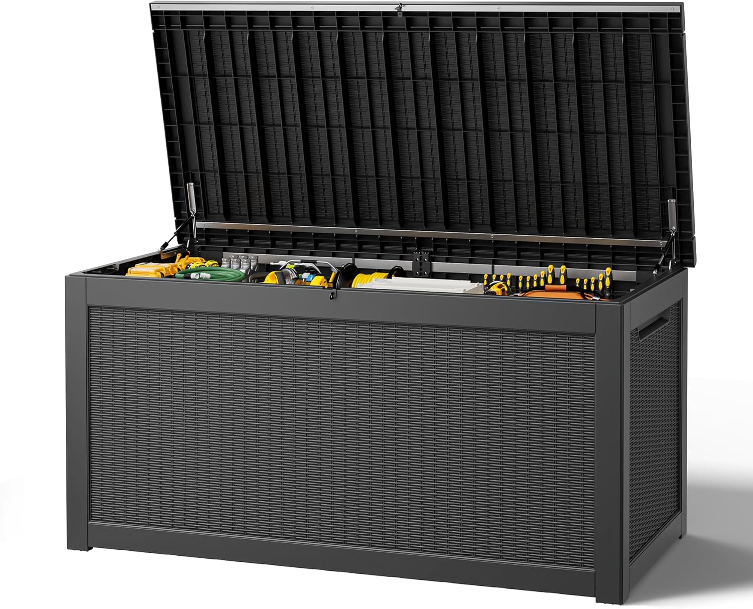 Outdoor Storage Box, Resin Deck Boxes Indoor and outdoor, Waterproof Storage Box Lockable Lid (Black,260 Gallon)
