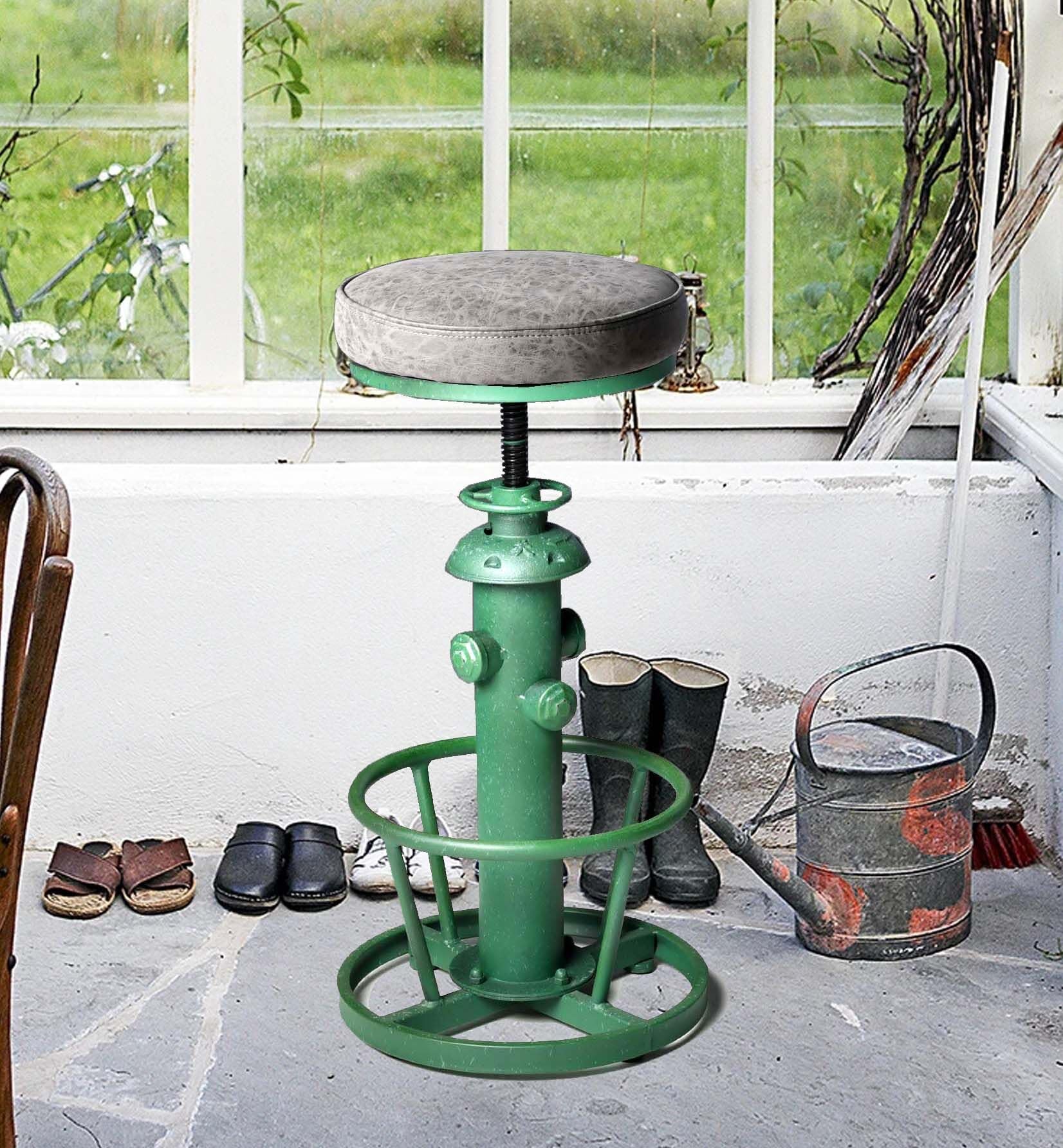 Topower Antique Industrial Round Bottom Adjustable Height Cafe Coffee Retro Vintage Stylish Water Pipe Design Pub Kitchen Bar Stool (Silver, PU Leather Top)