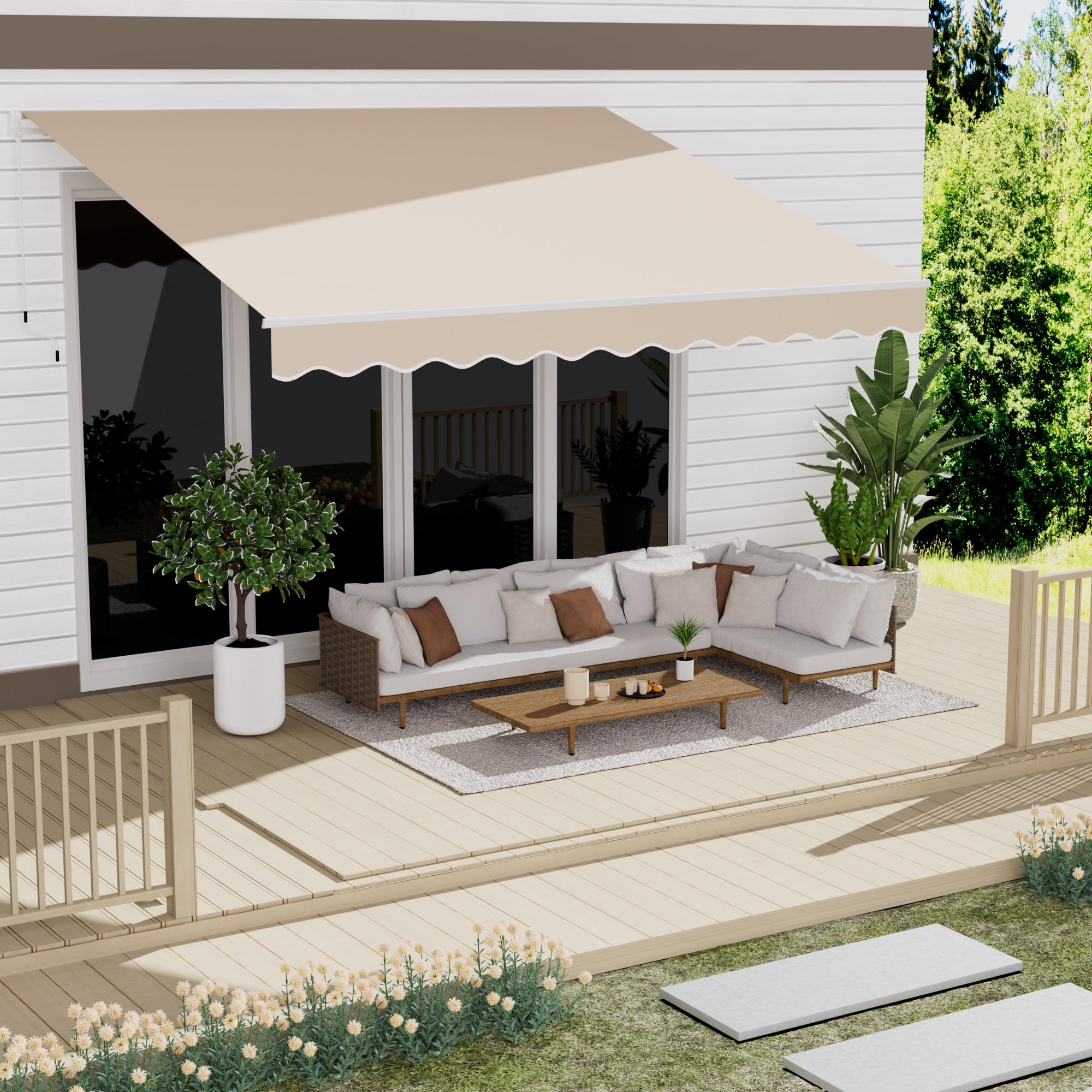 13' x 10' Awning for Patio, Sunsetter Retractable Awning Waterproof Cover Outdoor Patio Canopy, Sun Shade with Manual Crank Handle, Porch Shades for Outdoor, House, Deck, Gray