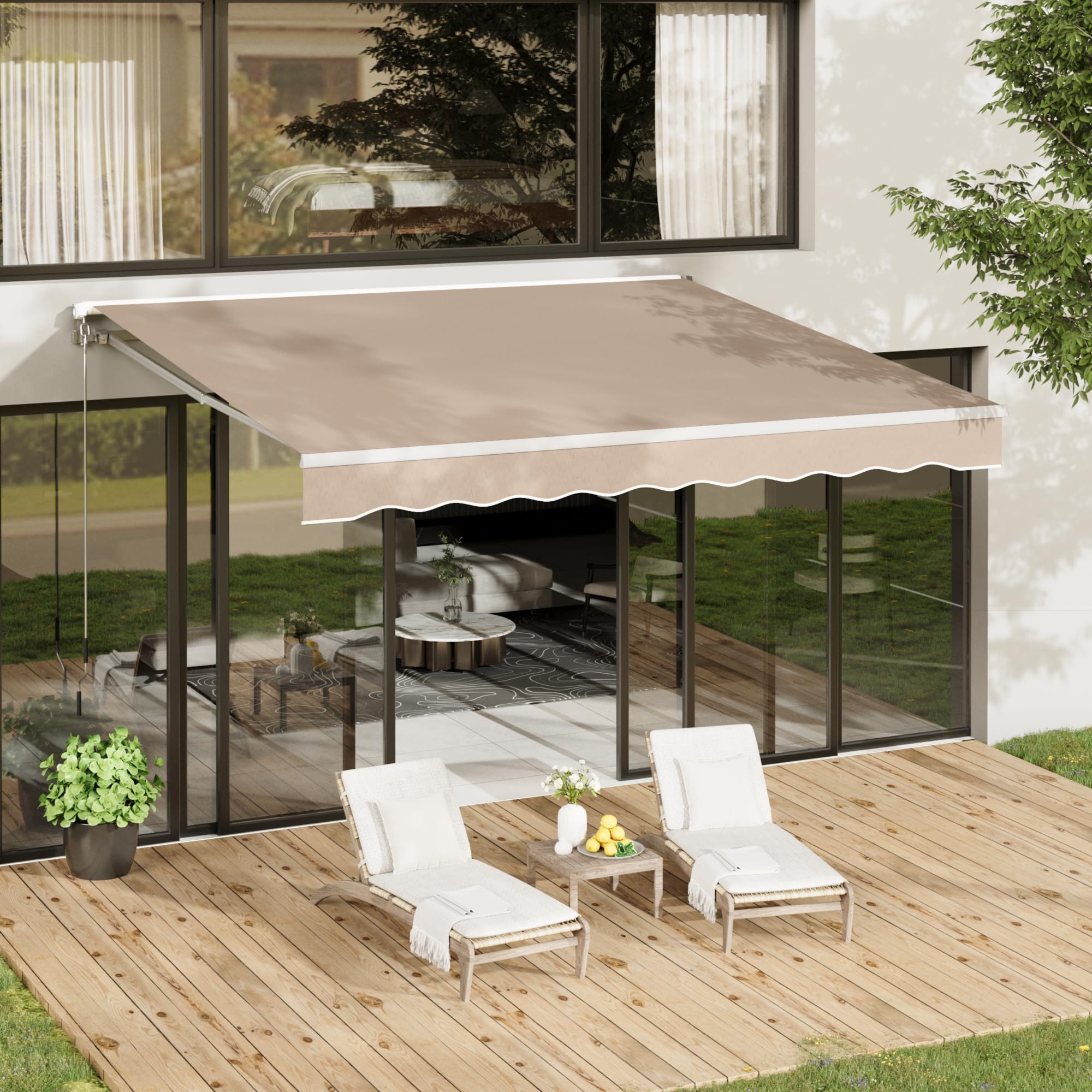 AECOJOY 13'×10' Patio Awning Retractable Awning Sun Shade Awning Cover Outdoor Patio Canopy Sunsetter Deck Awnings with Manual Crank Handle, Beige
