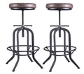 LOKKHAN Set of 2 Industrial Bar Stool-Adjustable Swivel Vintage Pu Leather Bar Stool-Rustic Bar Stool with Cushion-Cast Iron Stool-Coffee Kitchen Stool-Extra Tall Pub Height 29-35 Inch,Fully Welded