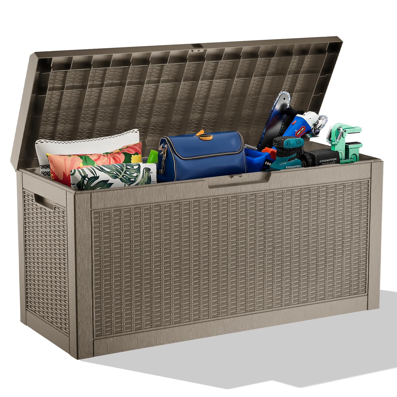 EasyUp 35 Gallon Outdoor Storage Box, Outdoor Deck Boxes for Garden Tools Equipment,Cushions and Patio Storage,Lockable and Resin,Easy to Install(Black)