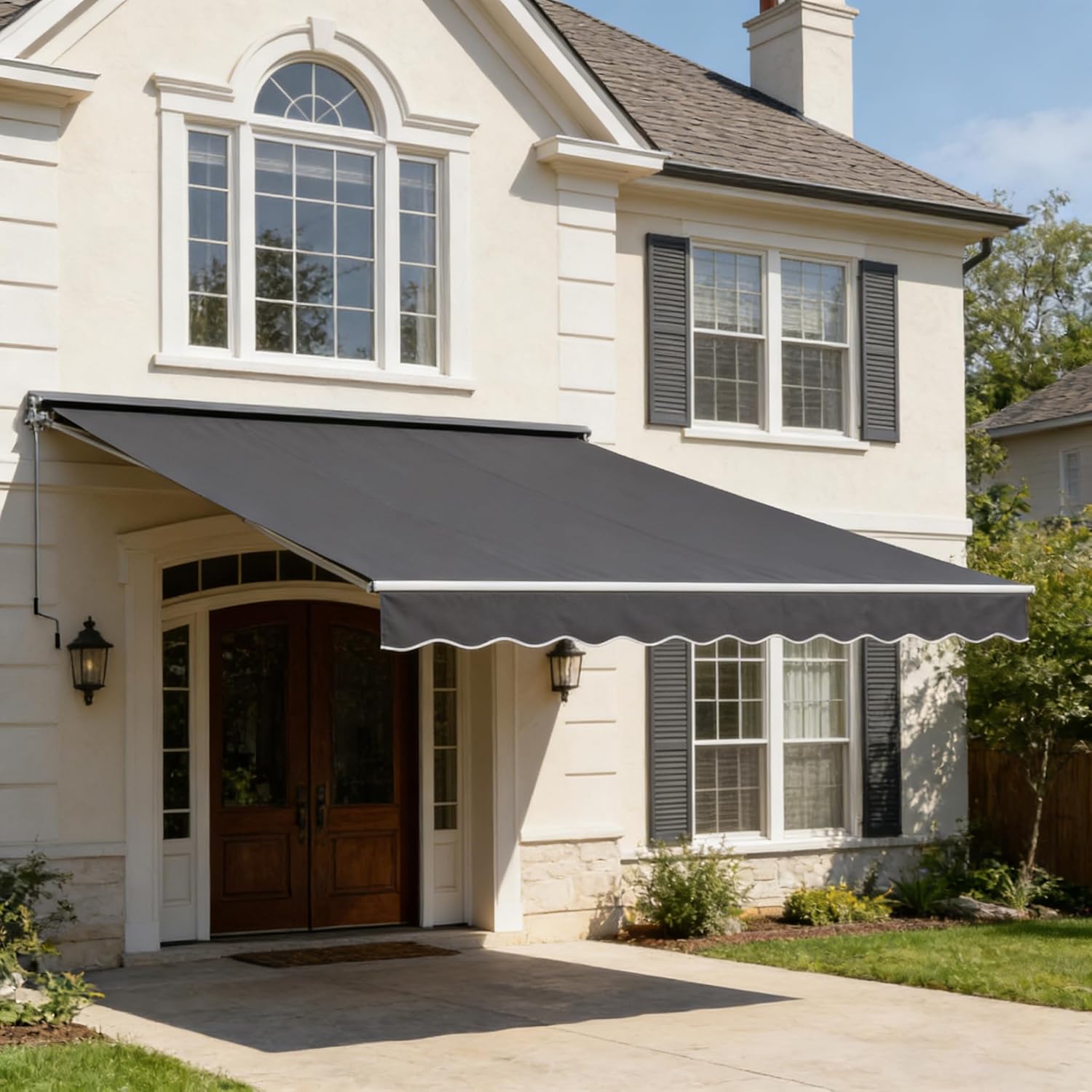 13' x 10' Awning for Patio, Sunsetter Retractable Awning Waterproof Cover Outdoor Patio Canopy, Sun Shade with Manual Crank Handle, Porch Shades for Outdoor, House, Deck, Gray