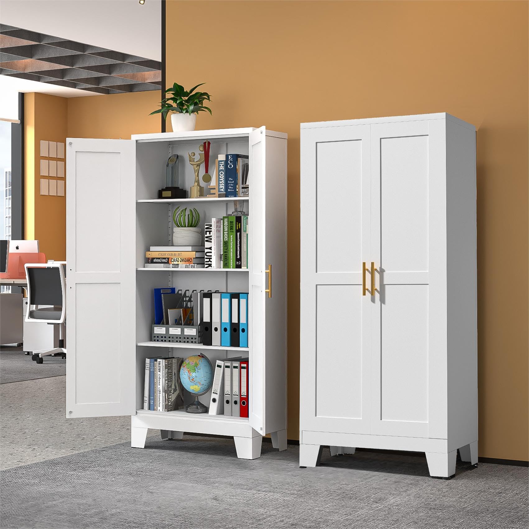 Black Metal Storage Cabinet, 61" Steel Cabinets for Home Office, Kitchen Pantry Storage Cabinet with Doors and 3 Adjustable Shelves, Metal Tool Cabinet, for Office, Home, Garage, School