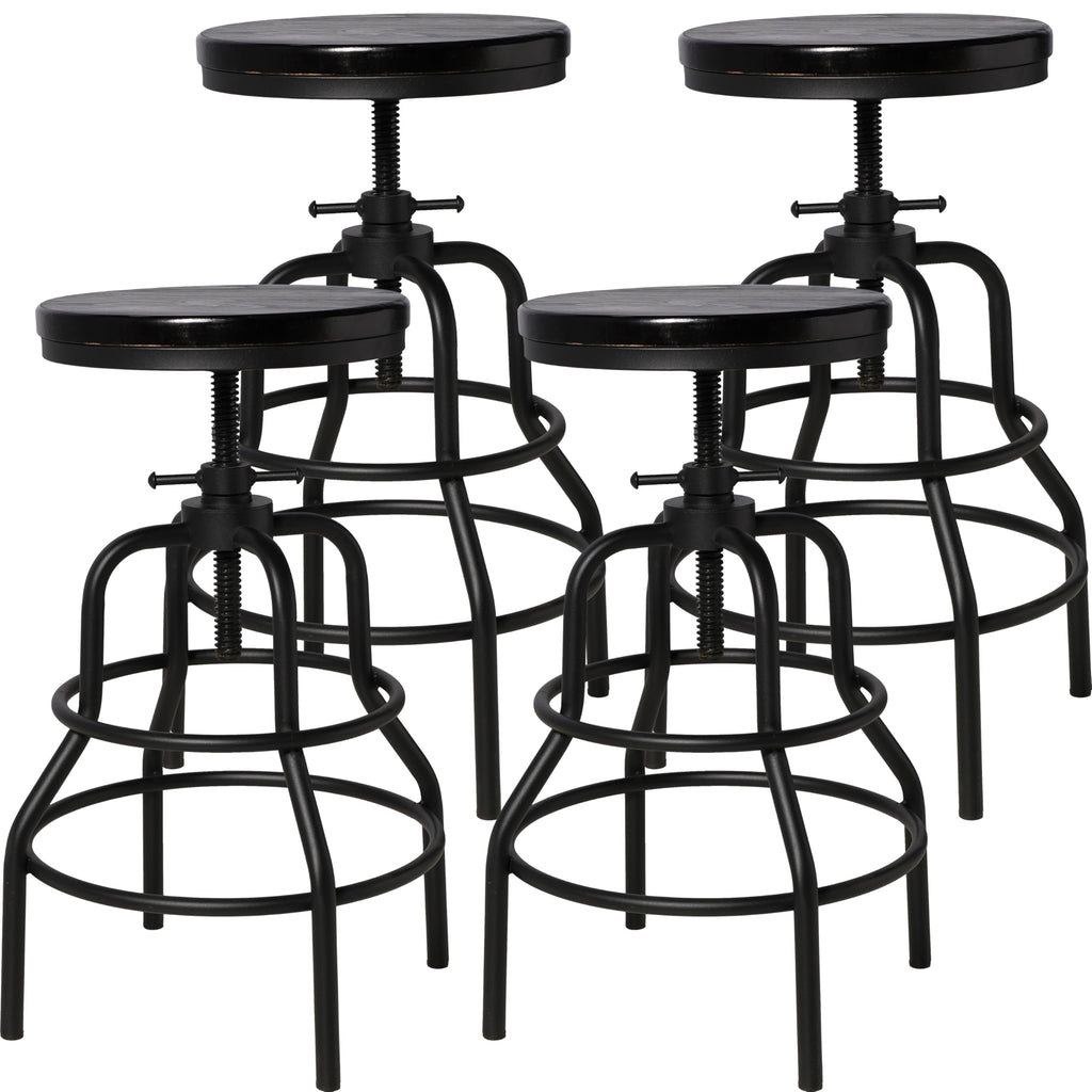 LOKKHAN Vintage Industrial Bar Stool-Rustic Swivel Barstools-Round Wood Metal Base-Kitchen Counter Height Adjustable Pipe Stool-Cast Steel Chairs 20-27 Inch (Set of 2)