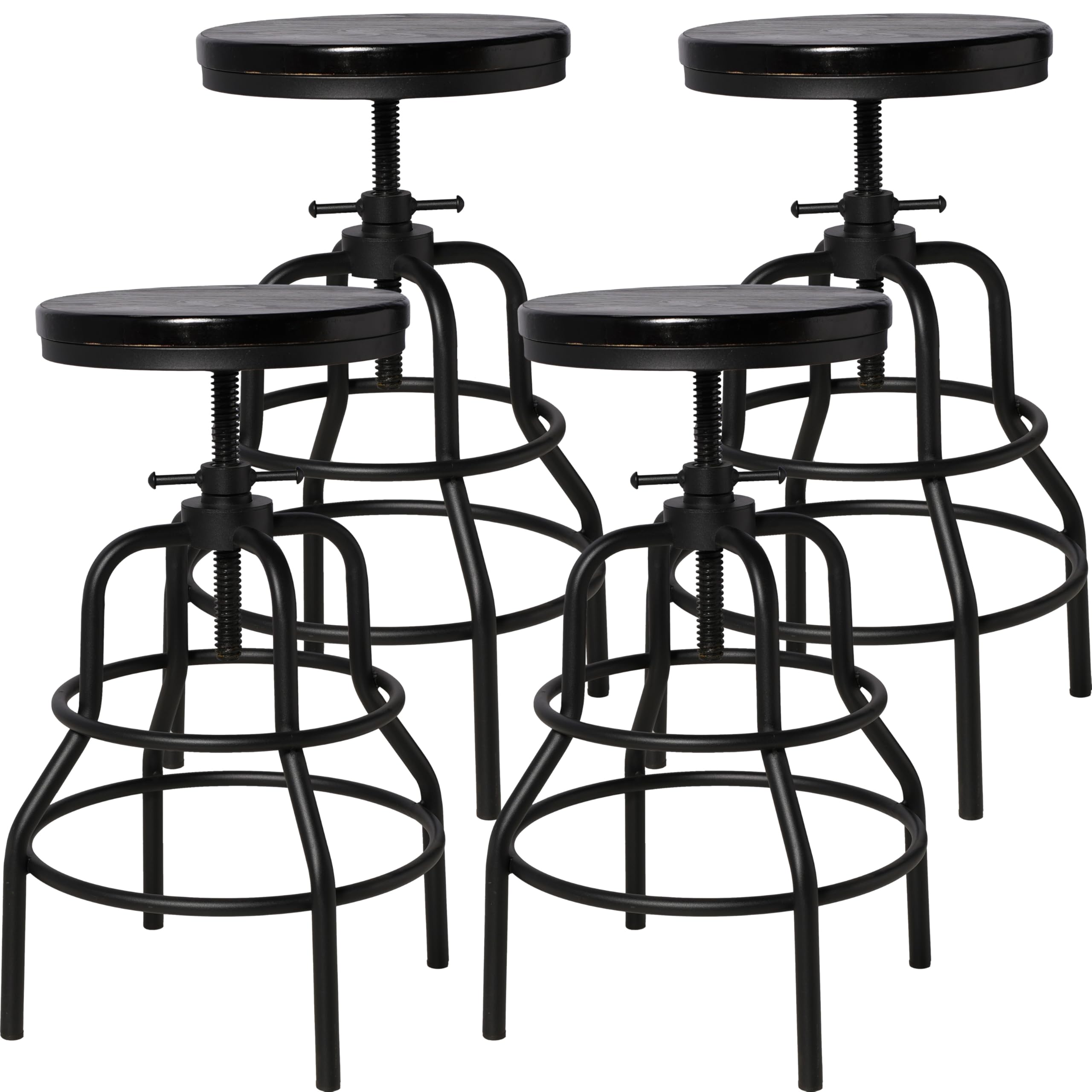 LOKKHAN Vintage Industrial Bar Stool-Rustic Swivel Barstools-Round Wood Metal Base-Kitchen Counter Height Adjustable Pipe Stool-Cast Steel Chairs 20-27 Inch (Set of 2)
