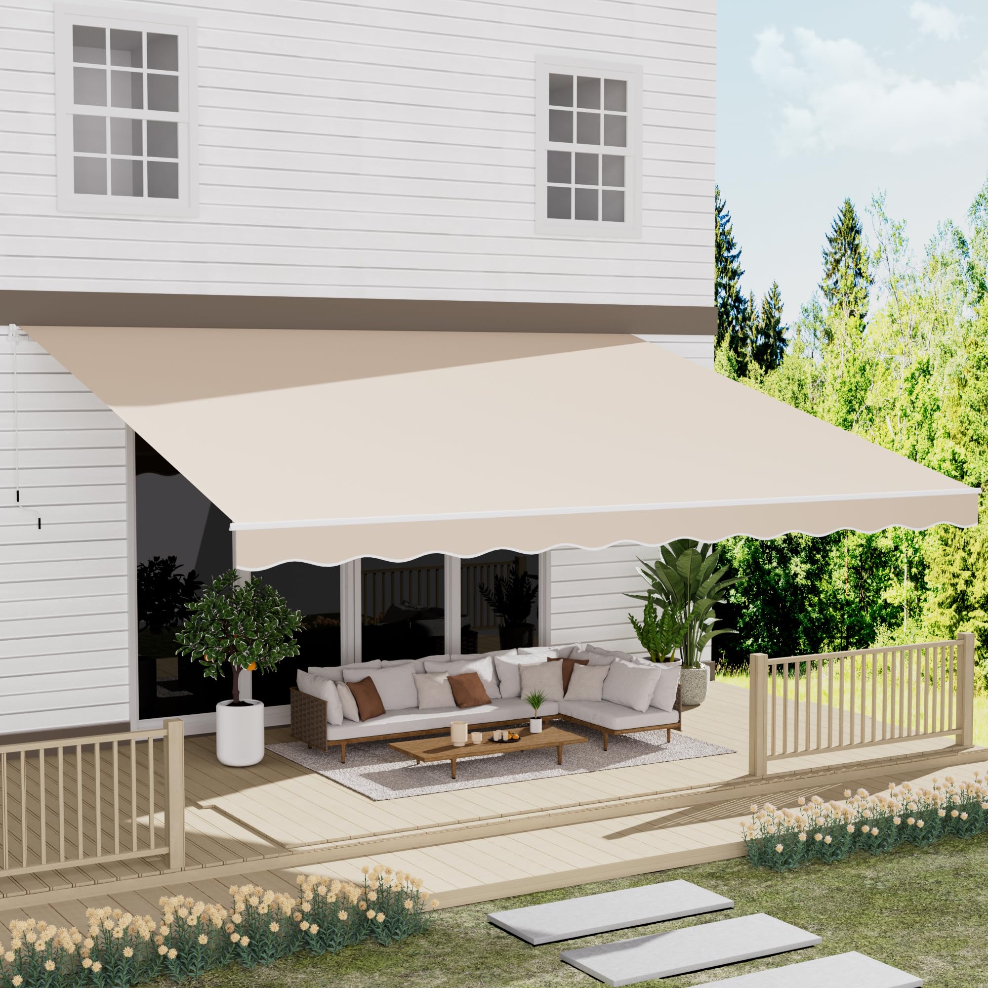13' x 10' Awning for Patio, Sunsetter Retractable Awning Waterproof Cover Outdoor Patio Canopy, Sun Shade with Manual Crank Handle, Porch Shades for Outdoor, House, Deck, Gray