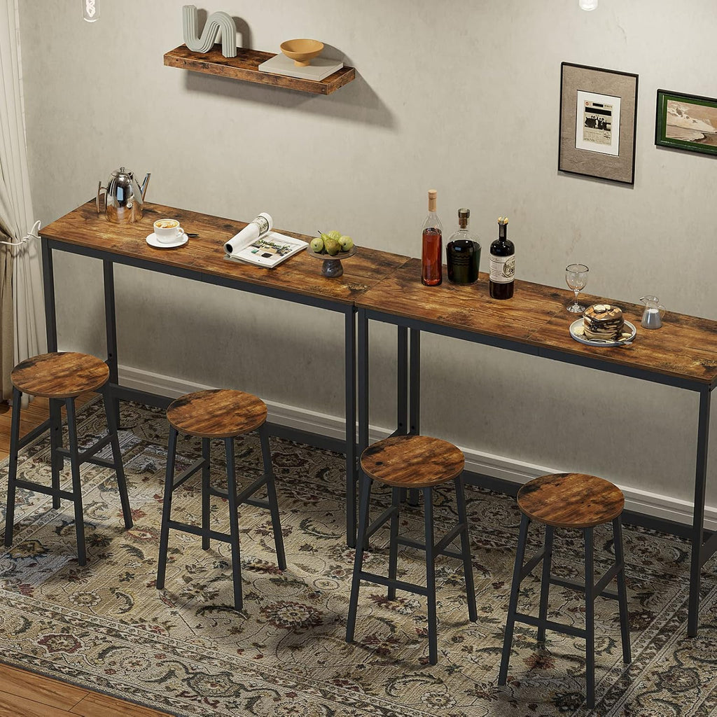MAHANCRIS Bar Stools, Set of 2 Round Bar Chairs with Footrest, 24.4 Inch Kitchen Breakfast Bar Stools, Industrial Bar Stools, Easy Assembly, for Dining Room, Kitchen, Rustic Brown BAHR0201Z