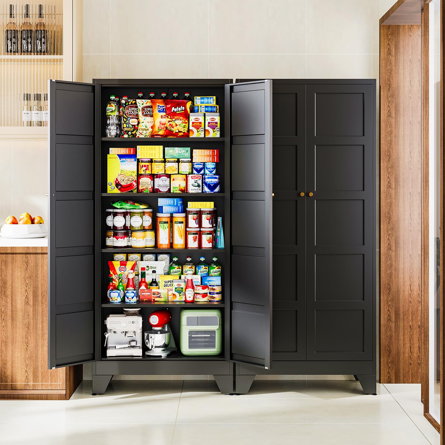 Letaya Metal Garage Storage Cabinets with Lock Door and Adjustable Shelves, Steel Tool Cabinets for Home,Office,Warehouse Organisieren (Black)
