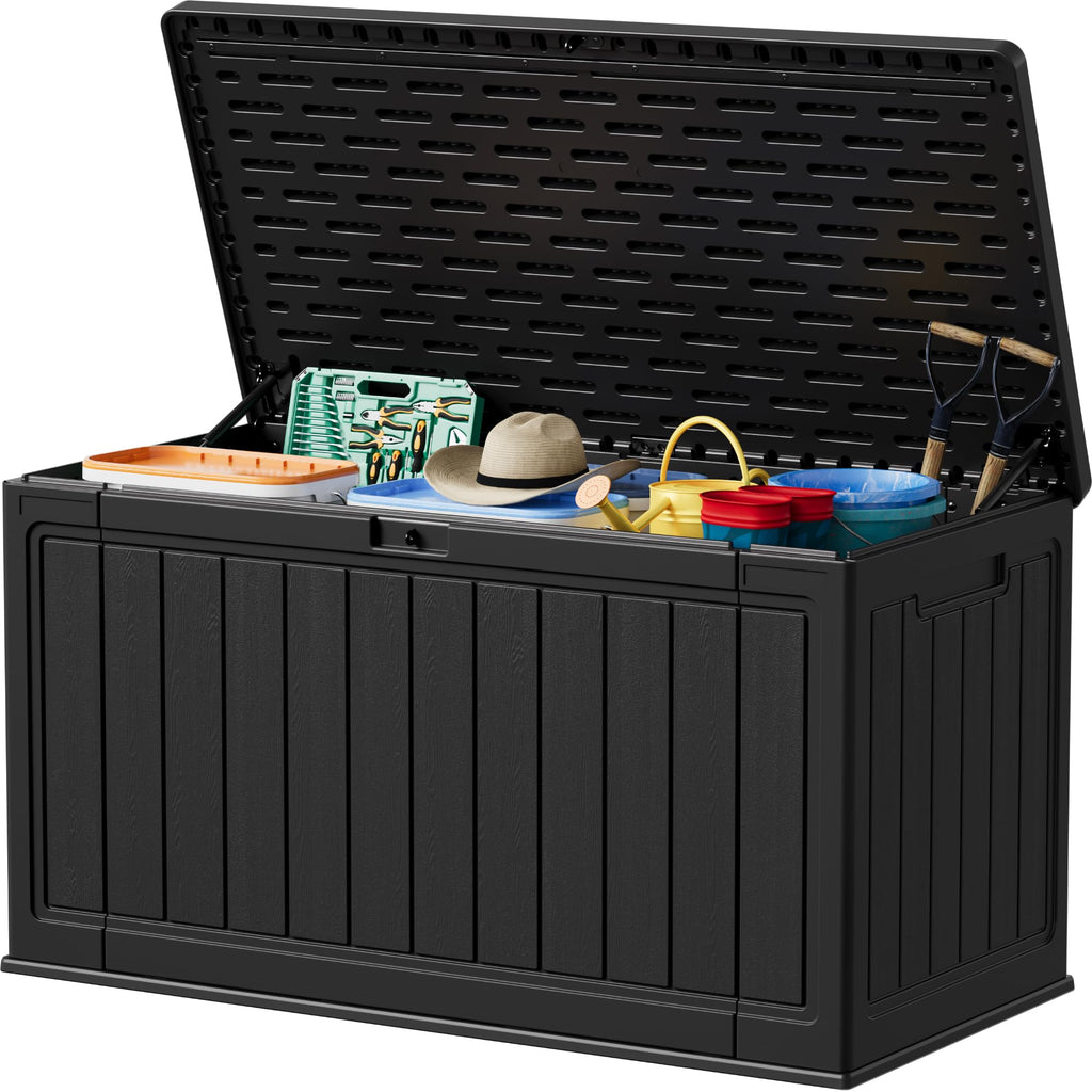 Devoko 30 Gallon Resin Deck Box Waterproof Outdoor Storage Box for Patio Furniture Pool Accessories Indoor Storage for Cushion Garden Tools (30 Gallon, Black)