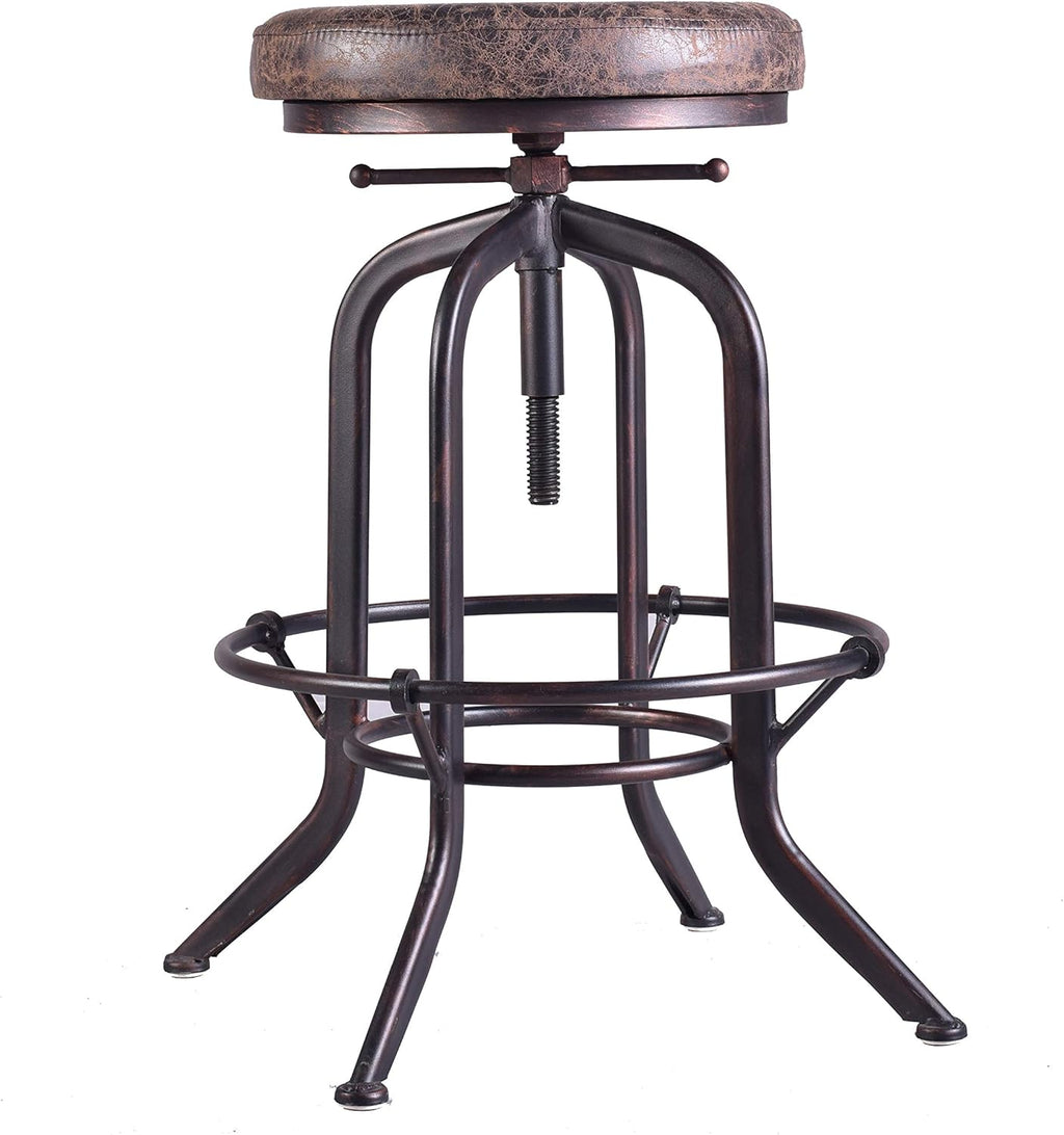 LOKKHAN Set of 2 Industrial Bar Stool-Adjustable Swivel Vintage Pu Leather Bar Stool-Rustic Bar Stool with Cushion-Cast Iron Stool-Coffee Kitchen Stool-Extra Tall Pub Height 29-35 Inch,Fully Welded