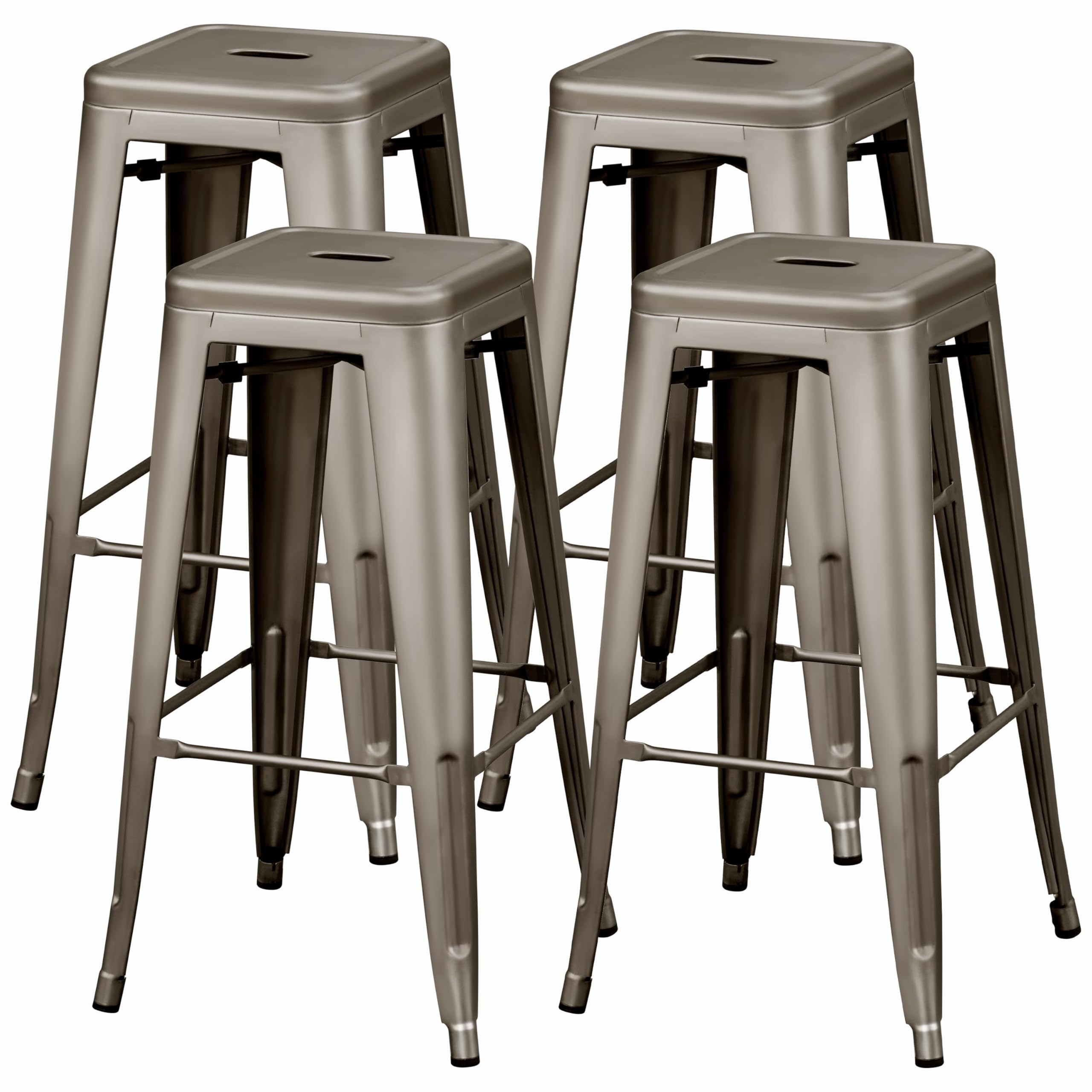 Yaheetech 30 Inch Metal Bar Stools Set of 4, Bar Height Backless Bartools, Industrial Stackable Bar Chairs with Footrest for Kitchen/Dining Room/Bistro/Patio, Black