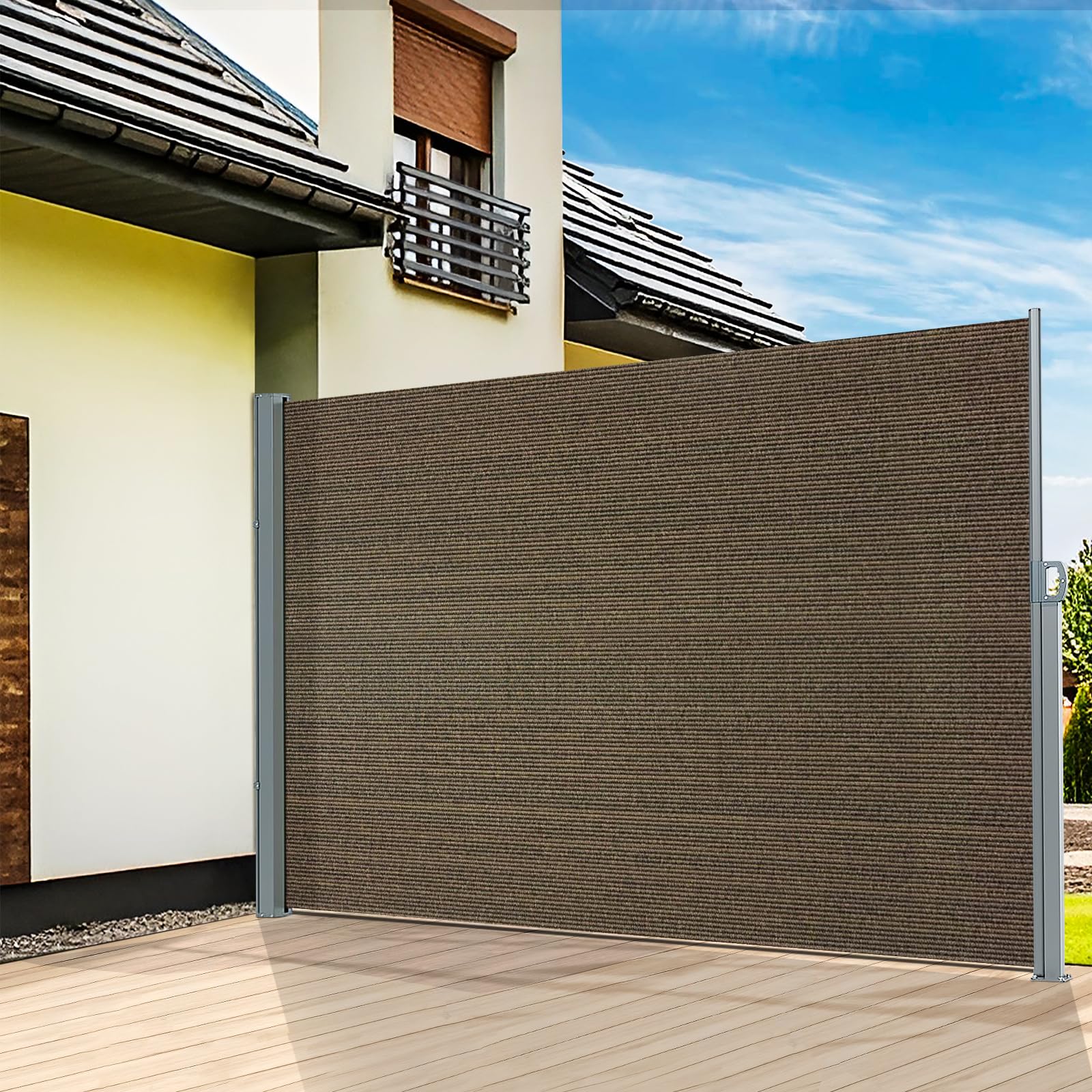 KANAGAWA 71'' x 138'' Retractable Side Awning - Folding Privacy Screen | Waterproof & UV-Resistant Outdoor Shade Divider for Patio, Garden, Balcony & Commercial Use(Light Grey)