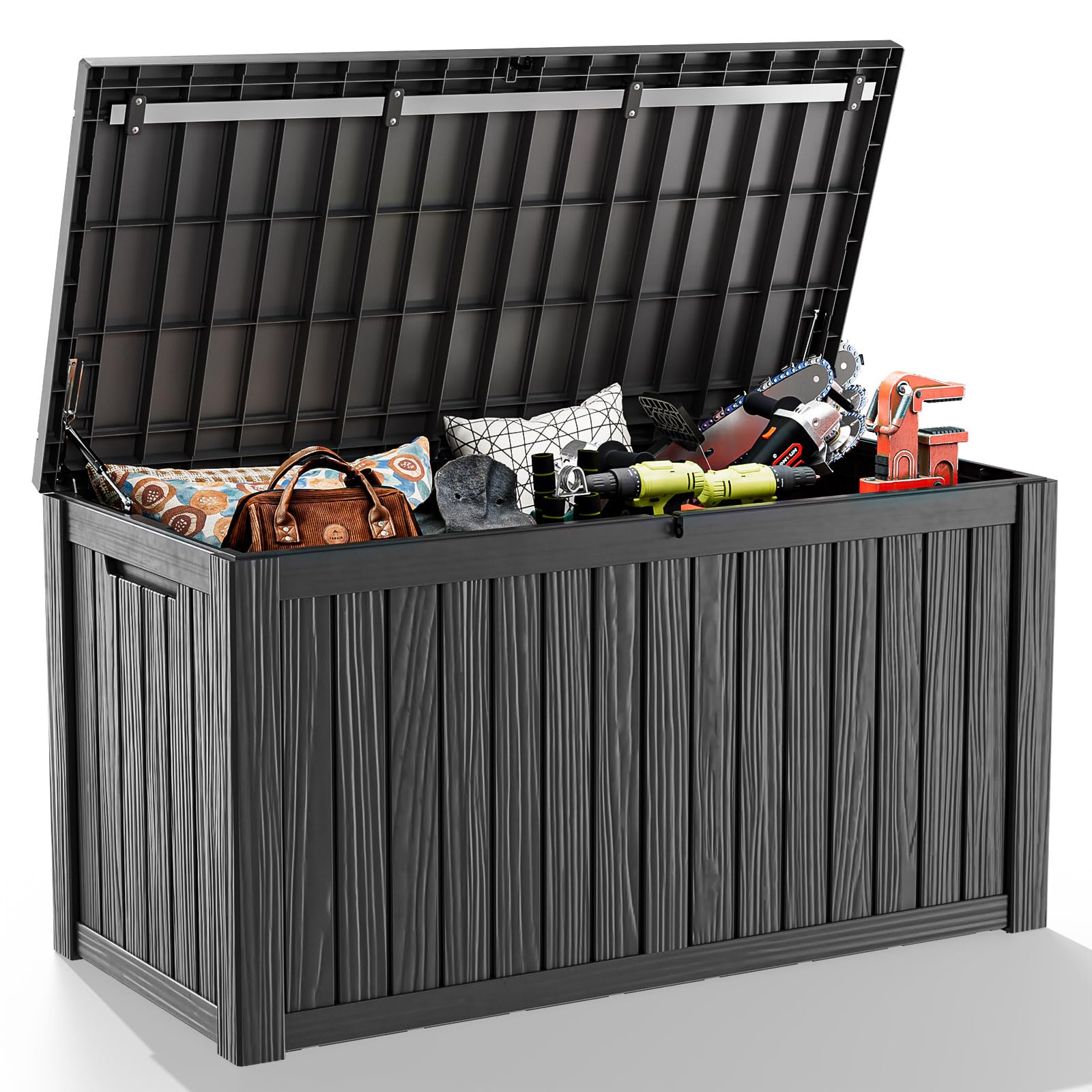 30 Gallon Outdoor Deck Box, Lockable Waterproof Outdoor Storage Boxes For Garden Tools,Indoor Cushions,Accessories Outside Storage Resin Weatherproof Container(Black)