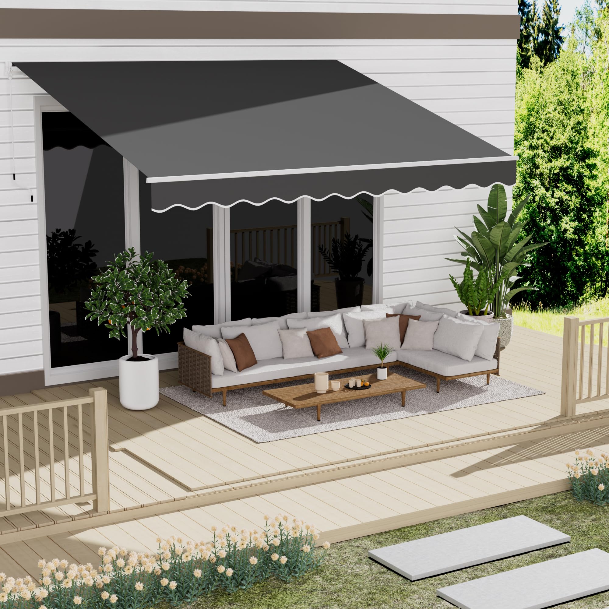 13' x 10' Awning for Patio, Sunsetter Retractable Awning Waterproof Cover Outdoor Patio Canopy, Sun Shade with Manual Crank Handle, Porch Shades for Outdoor, House, Deck, Gray