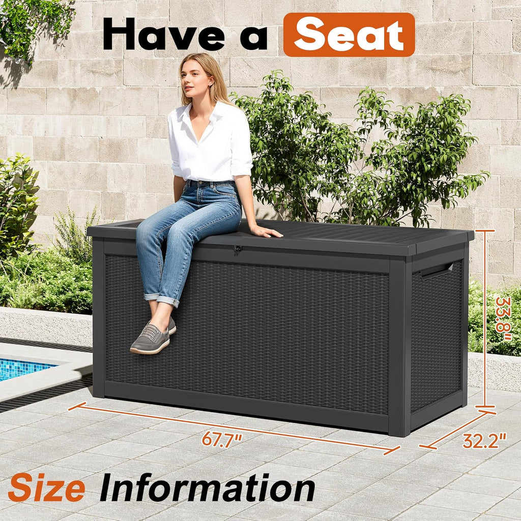 Outdoor Storage Box, Resin Deck Boxes Indoor and outdoor, Waterproof Storage Box Lockable Lid (Black,260 Gallon)