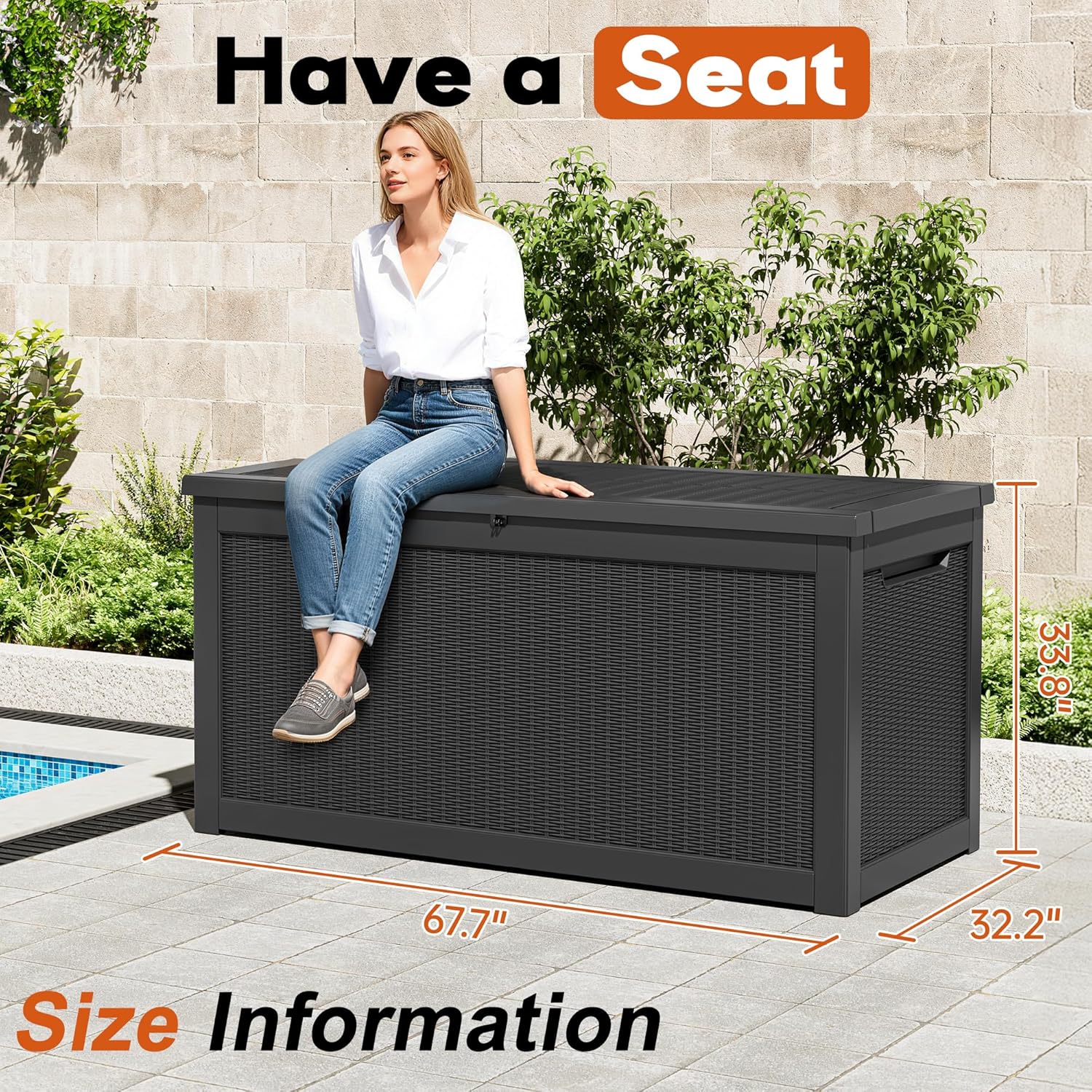 Outdoor Storage Deck Boxes Waterproof, Waterproof and UV Resistant Outdoor Storage Box Lockable Lid for Delivery Box, Indoor, Garden Tools, Pool Supplies, Patio (Black, 300 Gallon)