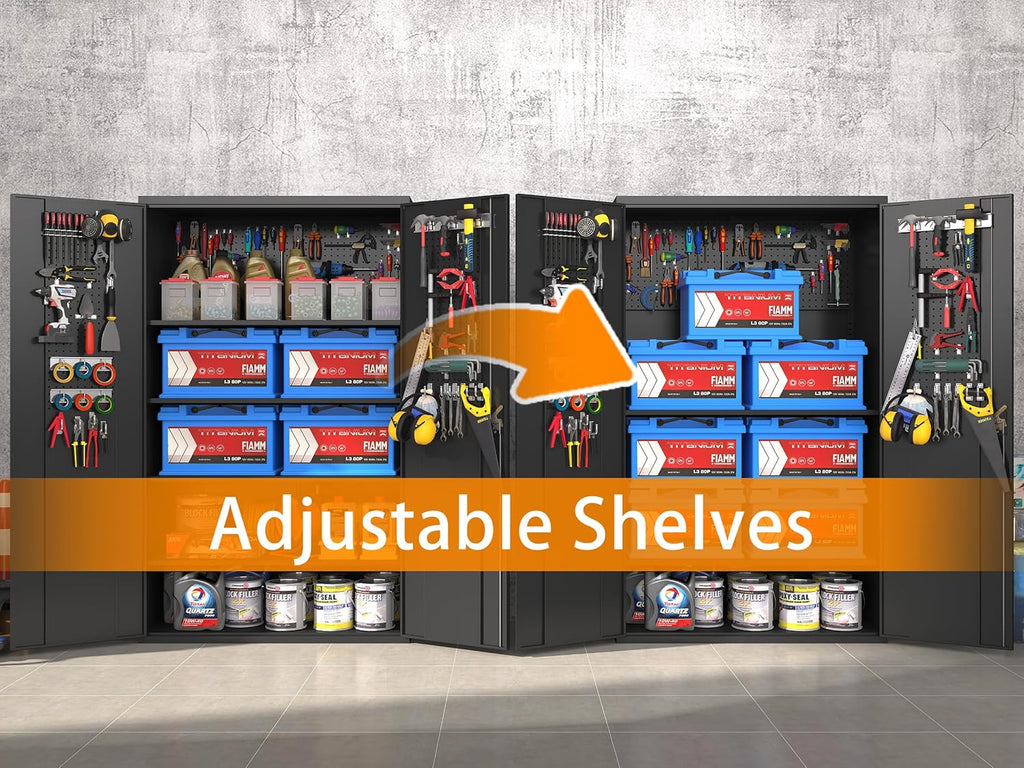 Upgraded Wide Metal Storage Cabinet - 72 Inch Black Lockable Garage Cabinet with Wheels & 4 Adjustable Shelves | Heavy-Duty Steel Cabinet for Garage, Office, Pantry, Gym