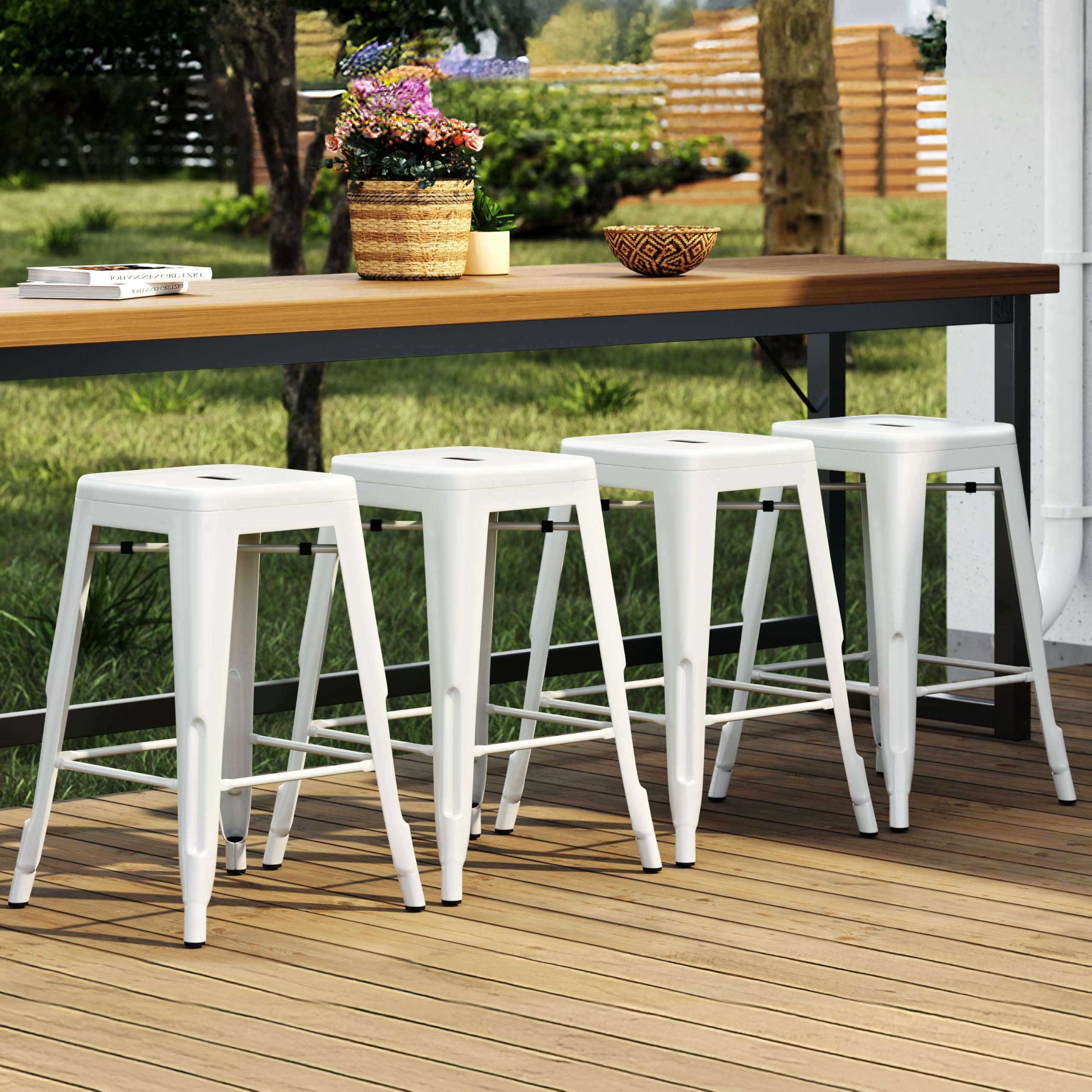Yaheetech 30 Inch Metal Bar Stools Set of 4, Bar Height Backless Bartools, Industrial Stackable Bar Chairs with Footrest for Kitchen/Dining Room/Bistro/Patio, Black
